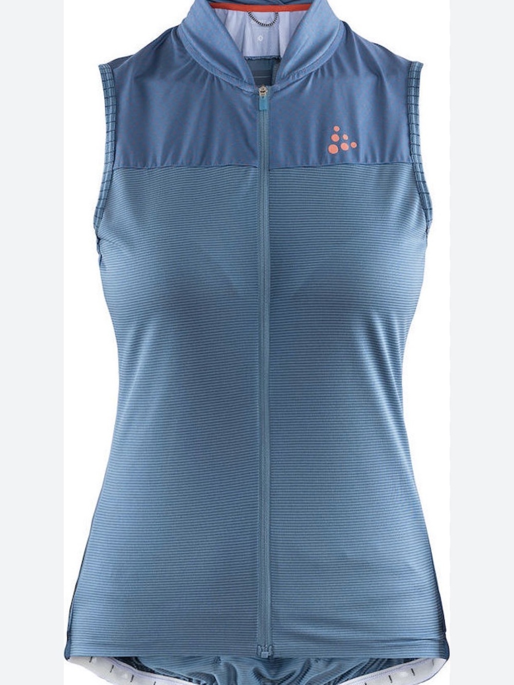 Craft Women's Light Blue Sleeveless Full-Zip Cycling Jersey with Coral Logo sz l